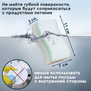 Губка меламиновая для удаления пятен «Тройной эффект», 3 слоя: меламин, поролон, абразив, 11x7x3 см