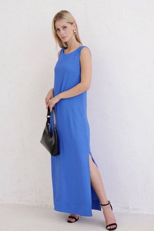 Платье без рукавов с разрезами тёмно-голубое (остаток: )