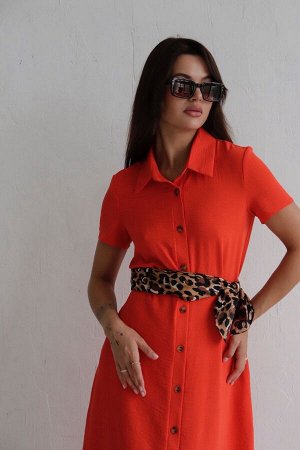 Платье-рубашка удлинённое красно-оранжевое (остаток: )