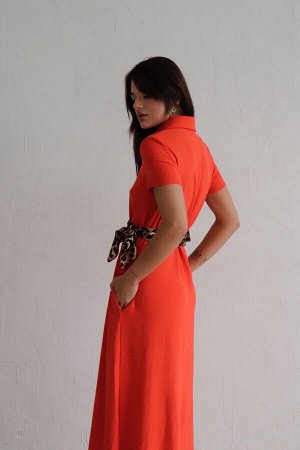 Платье-рубашка удлинённое красно-оранжевое (остаток: )