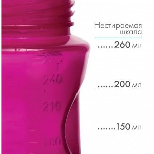 Бутылочка для кормления, 260 мл., от 6 мес., широкоеорло, цвет розовый