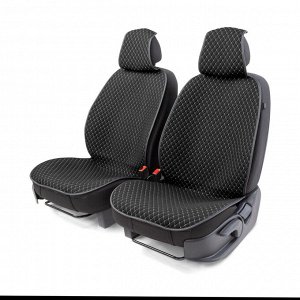 Накидки на передние сиденья CarPerformance, 2 шт. материал  fiberflax (мягкий лен), мелкое плетение, прострочка ромб, поролон 10 мм., противоскользящая подкладка , чёрн./серый