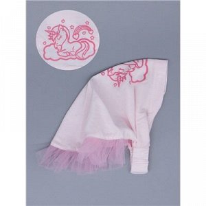 Косынка для девочки на резинке с розовыми рюшами из фатина, единорог на облаке, светло-розовый