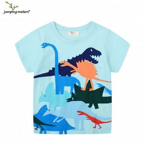Детская голубая футболка с принтом Динозавры