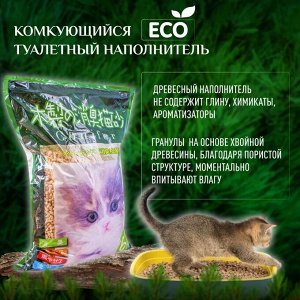Комкующийся туалетный наполнитель для моментального впитывания на основе дробленной древесины хвойных деревьев (смываемый в канализацию) 6л, Япония
