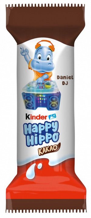 Вафельный батончик Kinder Mini Happy Hippo Kakao в виде бегемотика / Киндер Мини Хэппи Хиппо Какао с шоколадной начинкой 20.7 гр