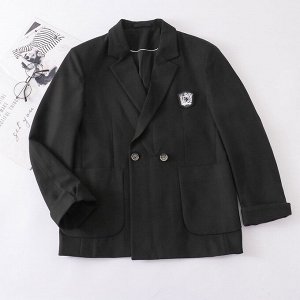 Школьный двухбортный пиджак свободного кроя для подростков, цвет чёрный