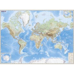 Карта МИРА обзорная 190х140 см 1:15М настенная ламинированная 632 ОСН1223990 Ди Эм Би