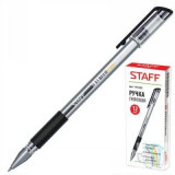 Ручка гелевая STAFF эконом, корпус прозрачный, резиновый держатель, черная