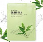 Тканевая маска с экстрактом  зеленого чая HEBEHEBA GREEN TEA NATURAL ESSENCE MASK SHEET