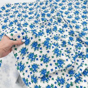 Ткань на отрез фланель 150 см Цветочек голубой с бабочкой