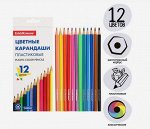 Карандаши 12 цветов, ErichKrause, пластик, шестигранные, 2,6 мм грифель, картонная упаковка, европодвес