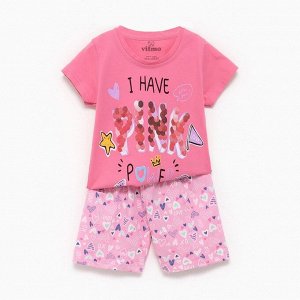 Пижама (футболка/шорты) для девочки, цвет ярко-розовый, рост