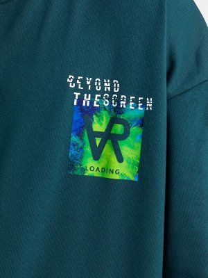 Худи мужское в зеленом оттенке c принтом