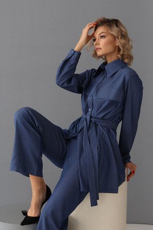 Рубашка в пижамном стиле, цвет синий