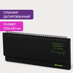 Планинг датированный 2024 305х140 мм BRAUBERG &quot;Chameleon&quot;, под кожу, черный/зеленый, 114819