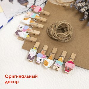 Прищепки декоративные "Сладкие истории", 10 штук, 3,5 см, ассорти, со шпагатом