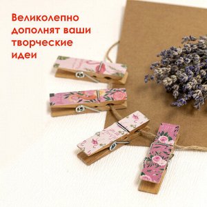 Прищепки декоративные широкие "Фламинго", 4 штуки, 7,2 см, ассорти, ОСТРОВ СОКРОВИЩ, 662678