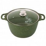 Кастрюля антипригарная литая 6,0л стеклянная крышка Trendy style malachite KUKMARA