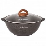 Казан антипригарный литой 3,5л для плова стеклянная крышка Granit ultra original индукция ТМ KUKMARA