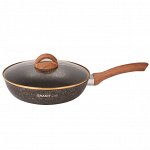 Сковорода антипригарная литая 24см стеклянная крышка Granit ultra black-gold ТМ KUKMARA