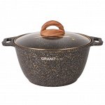 Кастрюля антипригарная литая 6,0л стеклянная крышка Granit ultra black-gold ТМ KUKMARA