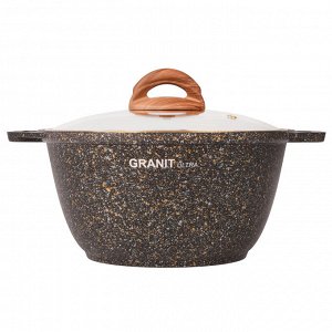 Кастрюля антипригарная литая 3,0л стеклянная крышка Granit ultra black-gold ТМ KUKMARA