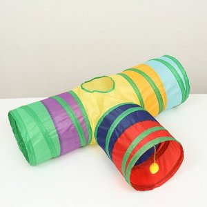 Туннель для кошек шуршащий "Тройник", 80 х 25 см, разноцветный