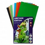 Картон цветной двусторонний А4, 8 листов, 16 цветов, &quot;Дракоша&quot; мелованный 220 г/м2, в папке