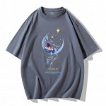 Футболка мужская, с коротким рукавом, серая, с принтом, oversize