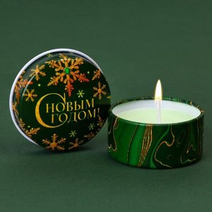 Новогодняя свеча в железной банке «С Новым годом», аромат еловые ветки, диам. 4,8 см