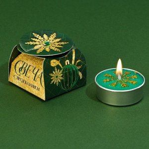 Новогодняя свеча чайная «Изумрудная сказка», без аромата, 4 х 4 х 1,5 см.