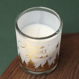 Свеча в стакане и декор «Волшебная зима», аромат ваниль, набор
