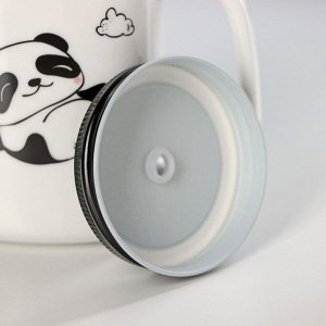 Кружка керамическая с металлической крышкой и трубочкой «Панда», 420 мл, рисунок МИКС