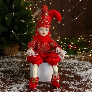 Новогодний шут «В нарядном костюмчике» музыкальный, шевелит головой, 46 см, красный