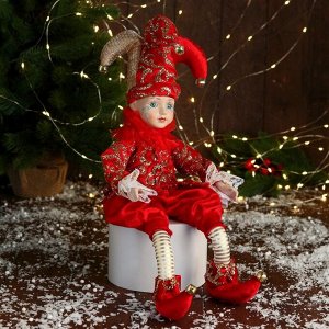 Новогодний шут «В нарядном костюмчике» музыкальный, шевелит головой, 46 см, красный