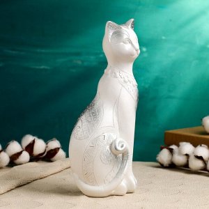Фигурка гипс «Кот Фараон», белая в серебре, 28 см