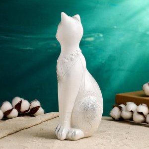 Фигурка гипс «Кот Фараон», белая в серебре, 28 см