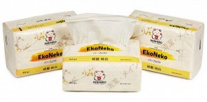 Салфетки бумажные Inshiro EkoNeko, 2 слоя, 200шт./ МЯГКАЯ упаковка, СПАЙКА 10шт
