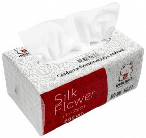 Салфетки бумажные INSHIRO Silk Flower 2-х слойные 200шт. / МЯГКАЯ упаковка, СПАЙКА 10шт