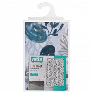 VETTA Шторка для ванной, с утяжелителем, полиэстер, 90 г/м2, 180x180см, 12 колец метал/бусины, "Факт