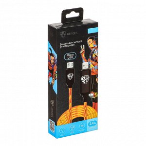BY Кабель для зарядки Светящийся Micro USB, 1м,2.4А, Быстрая зарядка, LED подсветка оранжевая, Конек