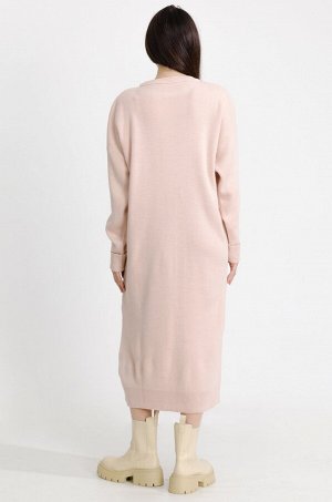 Женское удлиненное вязанное платье-свитер, цвет пудра, размер единый 42-52