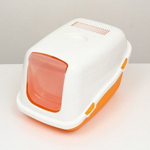 Pet-it домик-туалет для кошек COMFORT, (совок в наборе), 57x39x41, оранжевый/белый