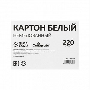 Картон белый А5, 6 листов, 220 г/м2 Calligrata, немелованный, ЭКОНОМ, на скрепке