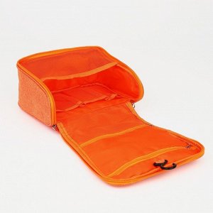 Косметичка-несессер на молнии, с крючком, наружный карман, цвет оранжевый