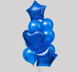 Букет из шаров «Сердца и звёзды», латекс, фольга, набор 14 шт., цвет синий