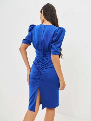 Платье с драпировкой и разрезом по спинке королевский синий. Цвет Королевский синий