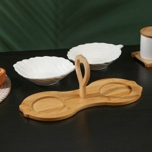 Набор салатников керамических на деревянной подставке BellaTenero, 3 предмета: 2 салатника 300 мл, подставка-держатель, цвет белый