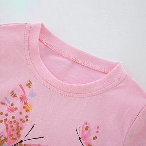 Детская розовая футболка с принтом Бабочки